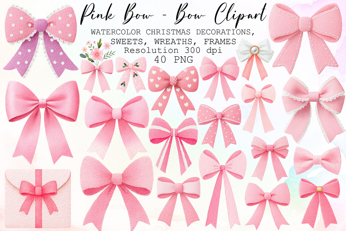Watercolor Clipart - Pink Bow - Bow, an Illustration by Sublimation Artist (Photo 1 of 6)