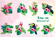 Watercolor tropical leaves Clipart, a Decorative Illustration by lilisavelieva (Thumbnail 5 of 7)