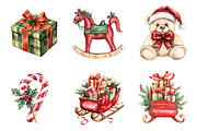 Watercolor Christmas Clipart Bundle, a Transportation Illustration by SinaCreation (Thumbnail 2 of 6)