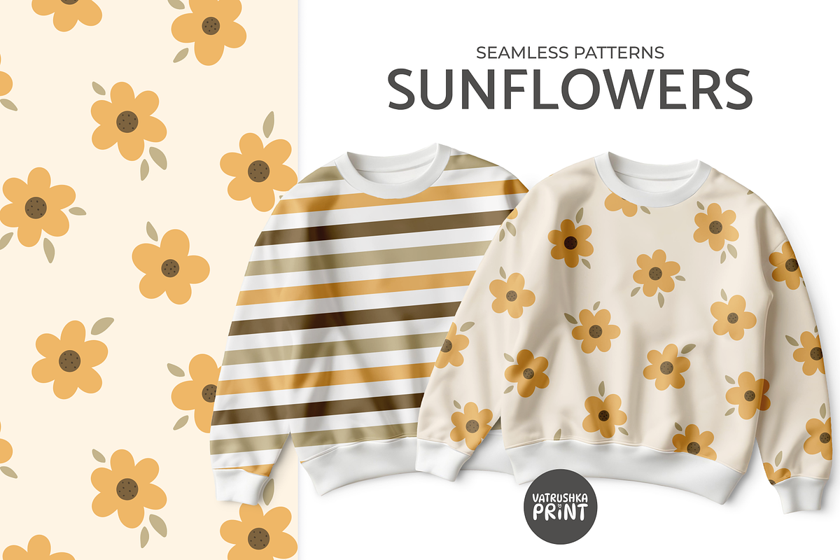 Sunflowers seamless patterns, a Pattern Graphic by vatrushkaprint_store (Photo 1 of 4)
