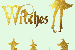 Gold Foil Hot Witches Clipart