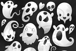 Watercolor Ghosts Clipart