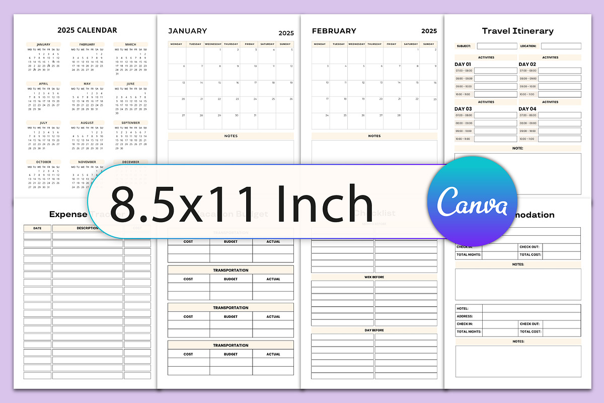 Editable 2025 Travel planner, a Stationery Template by Designmela01 (Photo 3 of 4)