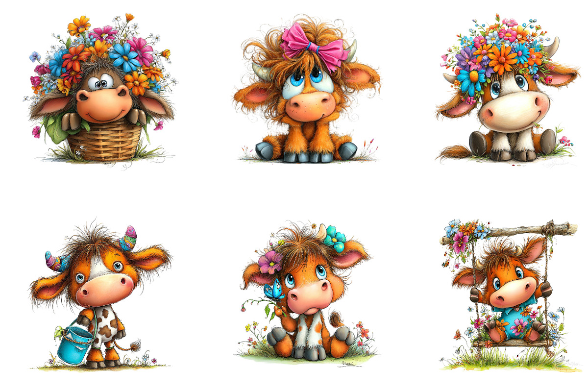 Baby Cow PNG Clipart Bundle, a Seasonal Illustration by CreationArt (Photo 2 of 4)