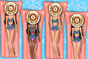 Pool Girls Clipart