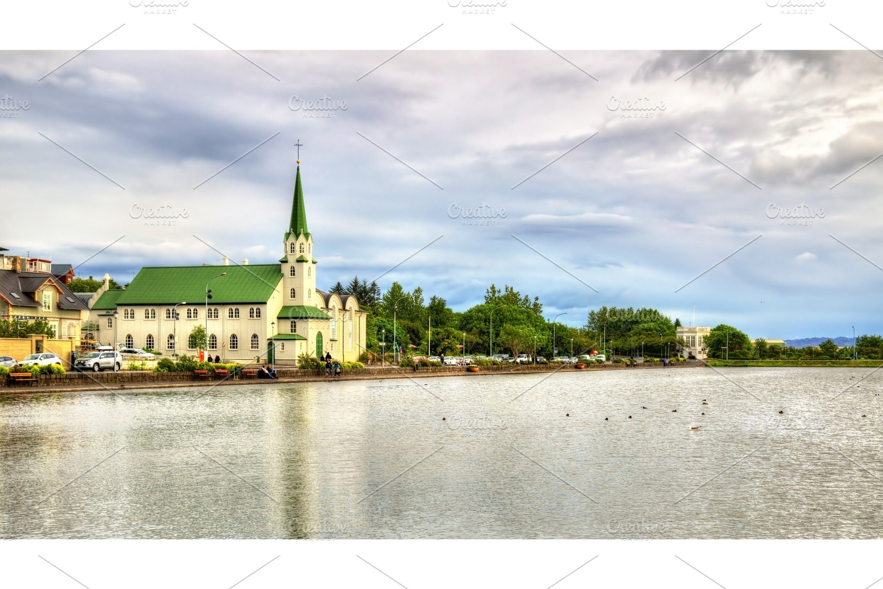 View of tjornin lake in central reykjavik featuring iceland, lake, and, an Architecture Photo by Leonid Andronov