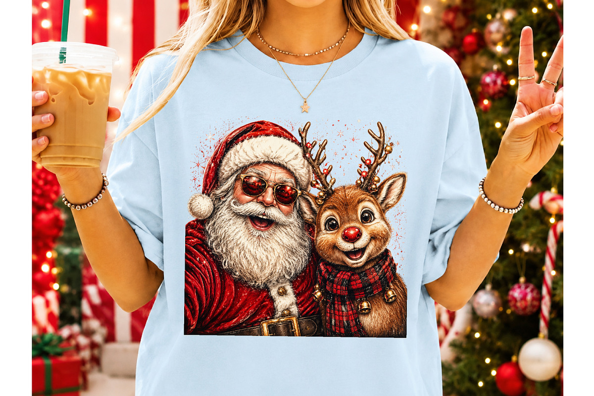 Santa and Reindeer Holiday Selfie, a Seasonal Illustration by Craft Nest (Photo 6 of 6)