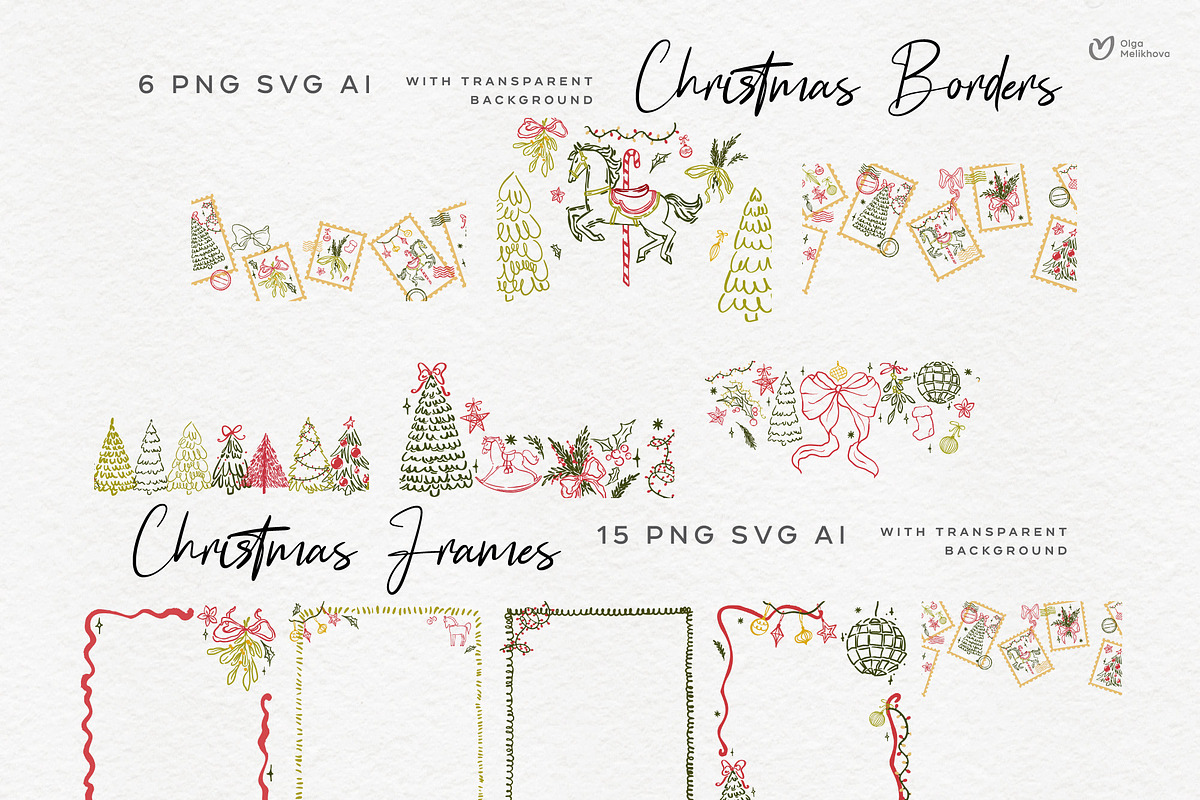 Whimsical Vintage Christmas Clipart, an Illustration by ollalya (Photo 3 of 9)