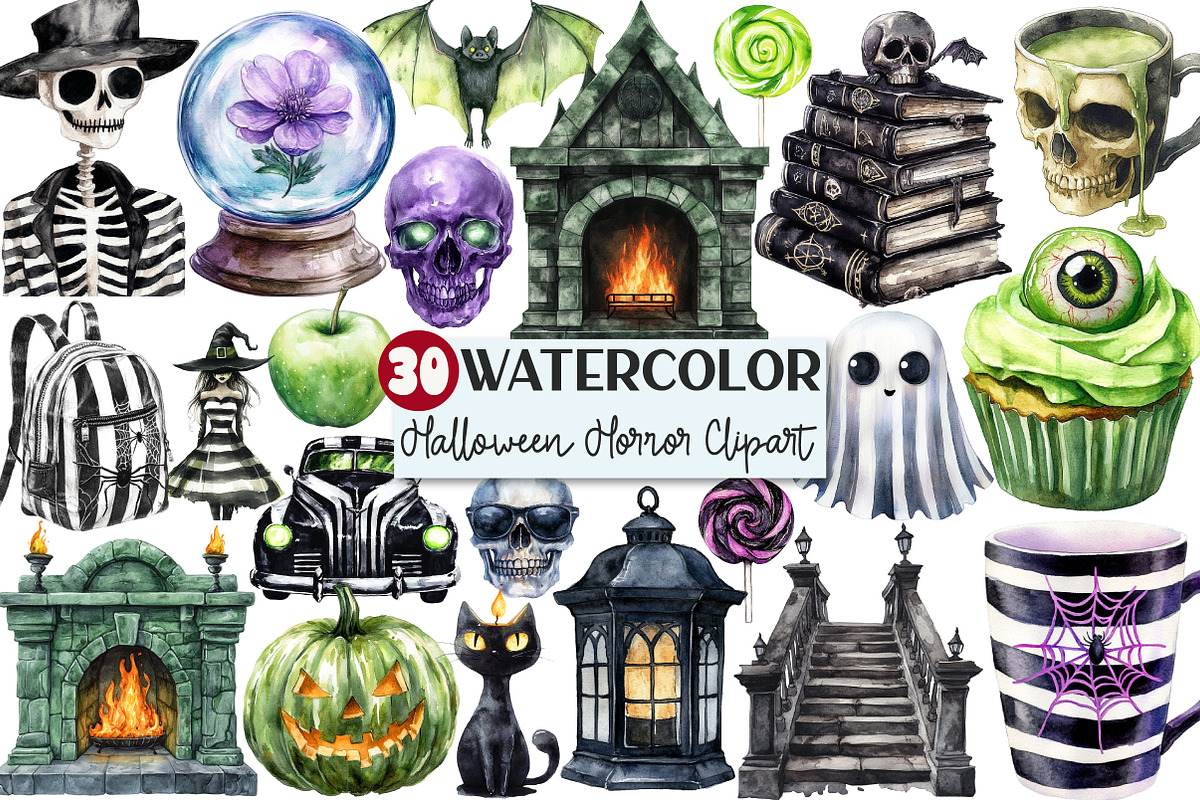 Watercolor Halloween Horror Clipart, an Illustration by Rose Art (Photo 1 of 7)