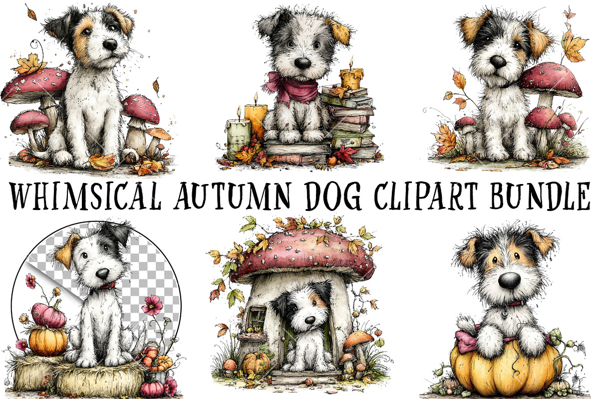 Whimsical Autumn Dog Clipart Bundle, a Seasonal Illustration by OK Design (Photo 2 of 6)