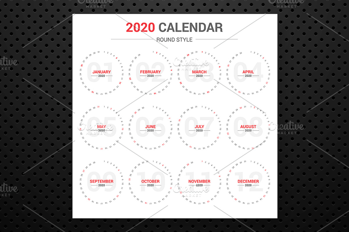 Calendar 2020 Round Style, a Stationery Template by WORAKAMON Design Studio (Photo 4 of 4)