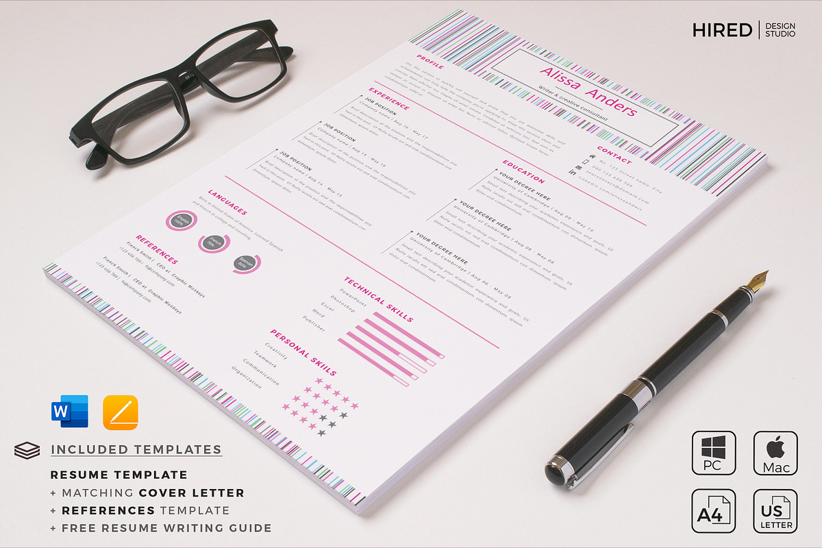 1 Page Resume Template, CV for Word, a Resume Template by HIRED Design Studio (Photo 7 of 10)