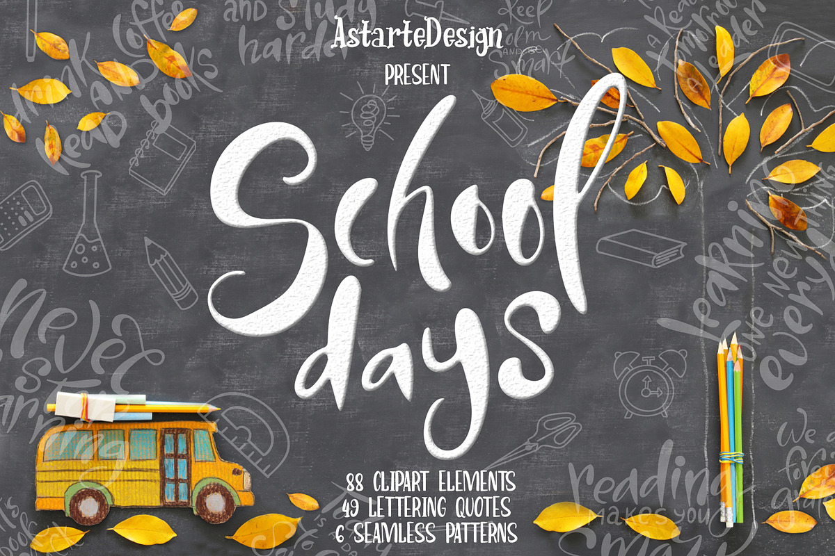 School days-clipart+lettering, an Education Illustration by Astarte_design (Photo 1 of 11)