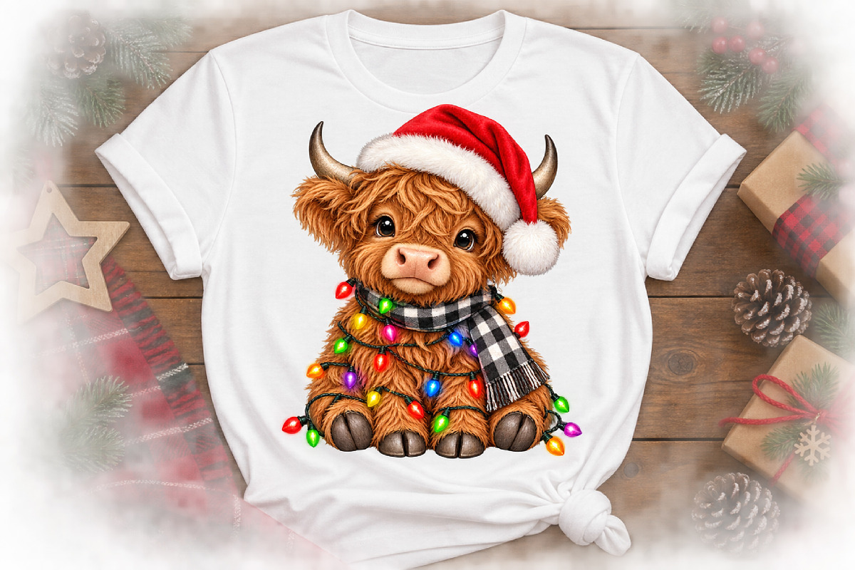 Christmas Lights Highland Cow Png, a Seasonal Illustration by Watercolor design (Photo 2 of 3)