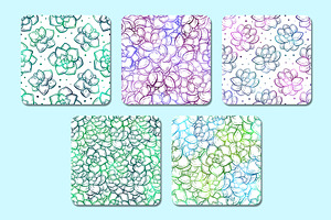 Succulents Seamless Patterns Set