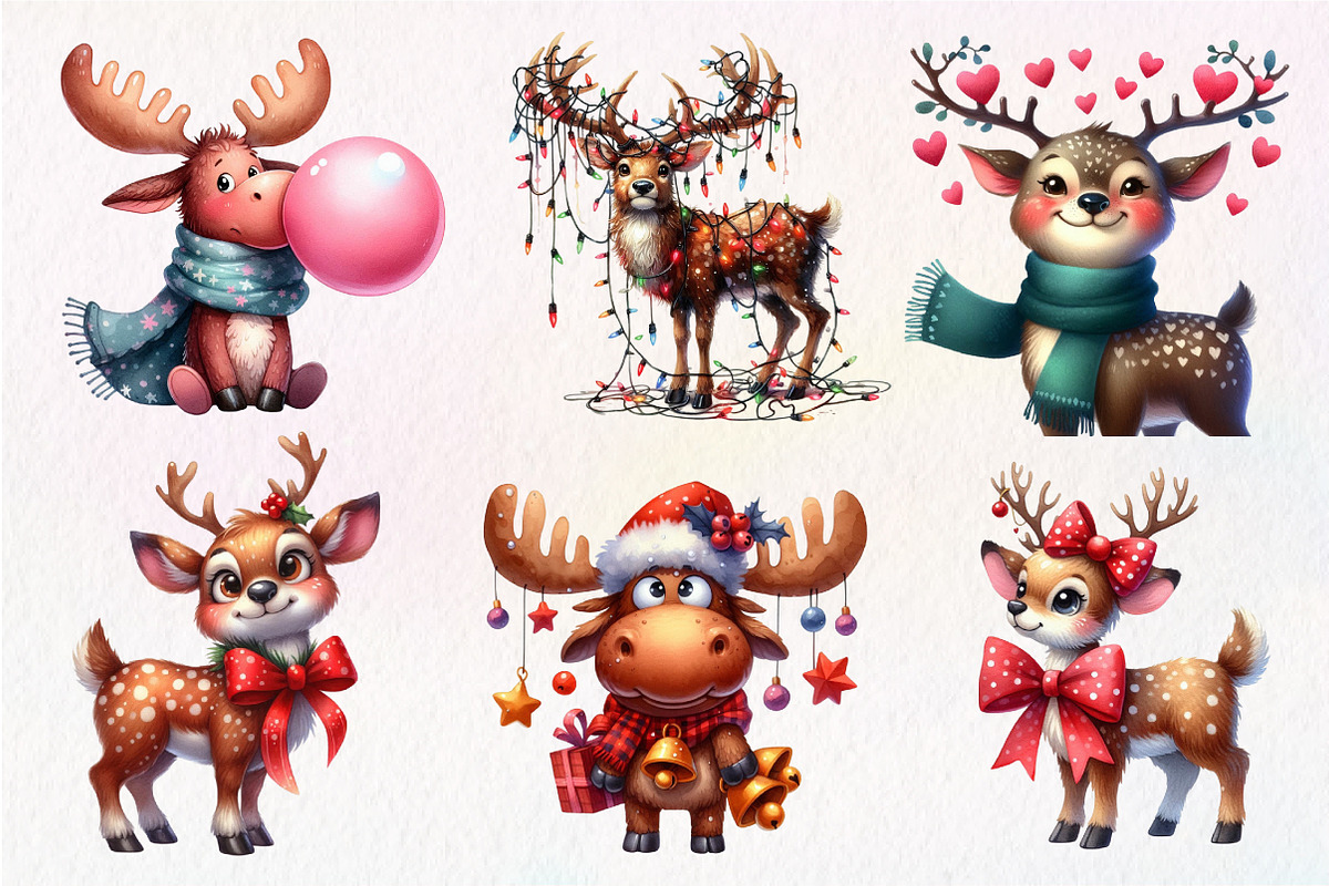 Quirky Reindeer Funny Moose Clipart, an Illustration by Dream Creation (Photo 6 of 7)
