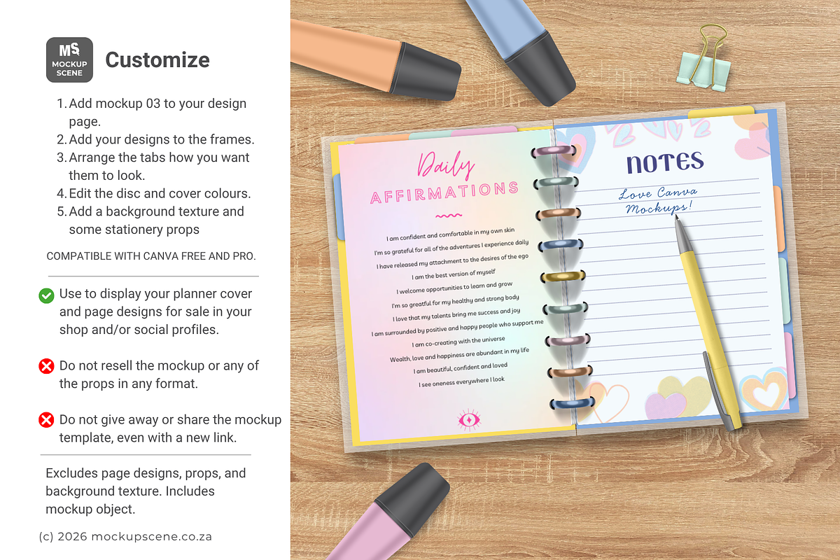 A5 Disc Bound Planner Canva Mockup, a Books & Magazine Mockup by Mockup Scene (Photo 9 of 10)