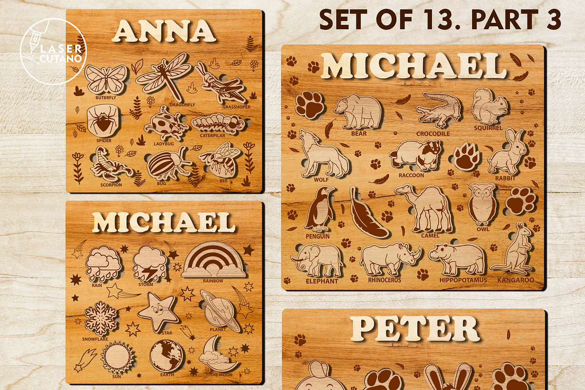 KIDS PUZZLES TEMPLATES, Cut Files, a Templates & Theme by LaserCutano (Photo 5 of 10)