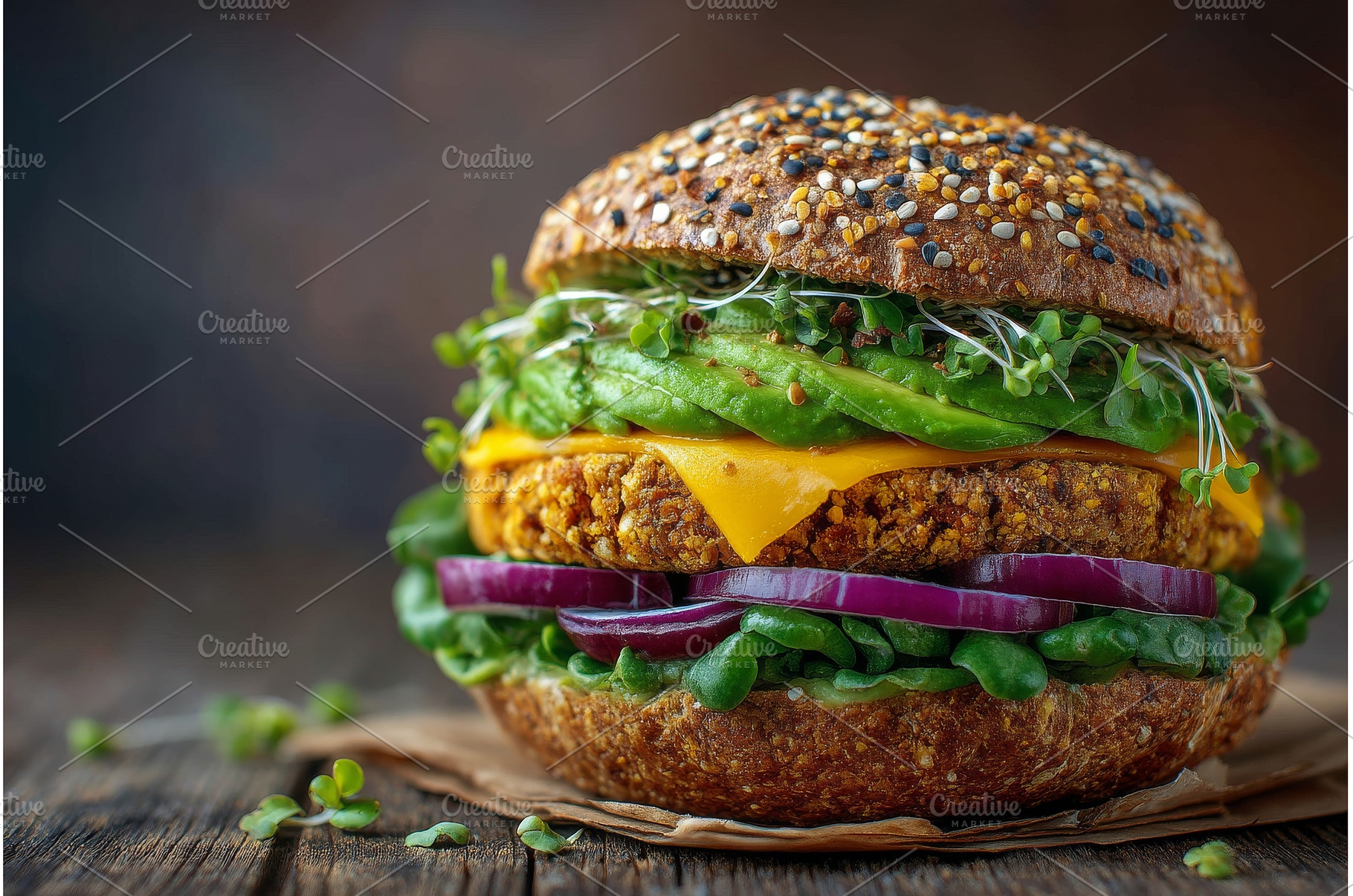 A vegetarian burger with microgreens, a Food & Drink Photo by ZinetroN