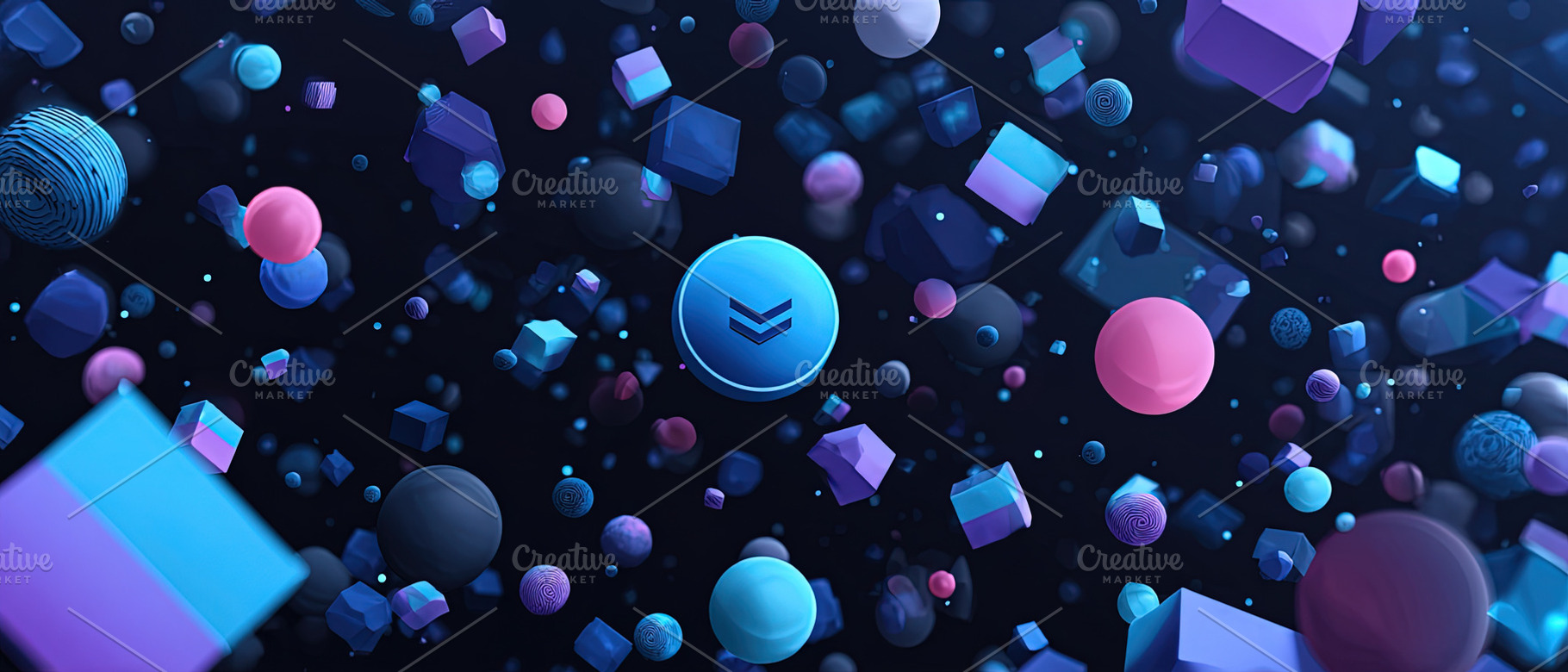 Vibrant 3D cubes and spheres float on a dark background, creatin, an Abstract Photo by Ales Munt