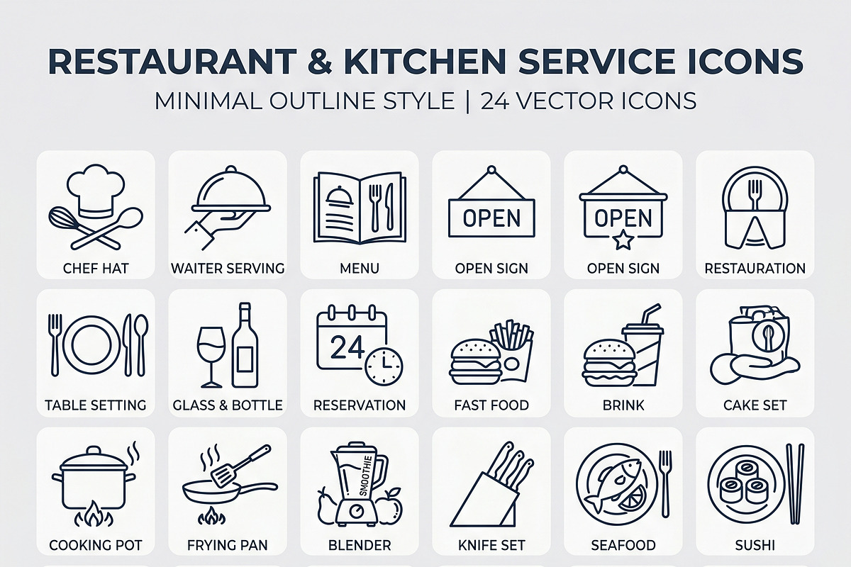 Vector Bundles Kitchen Outline Icons, an Outline Icon by adenpinkstore (Photo 6 of 10)