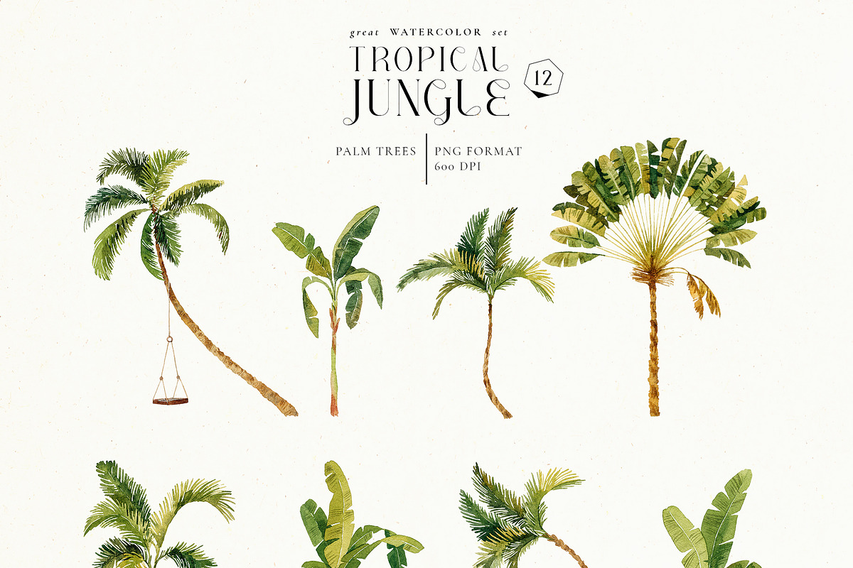Tropical jungle - watercolor set, a Decorative Illustration by Pamyatka Shop (Photo 16 of 27)