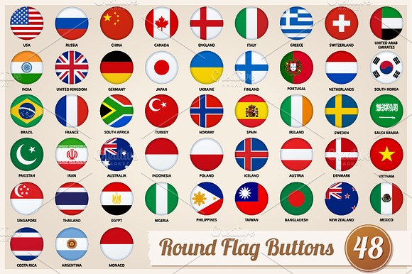 Set Of Round Flags Buttons