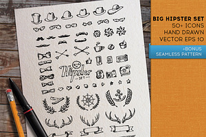 Big Hipster Set. Vector Icons.