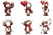 Whimsical Snowman Valentine Clipart, an Illustration by CraftArtStudio (Thumbnail 2 of 6)