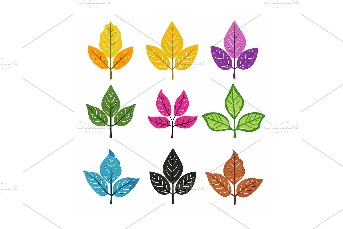 Set stylized leaves various colors, an Illustration by Vectorstockersland