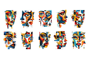 Abstract geometric faces, man woman, an Illustration by Stock-Smart-Start
