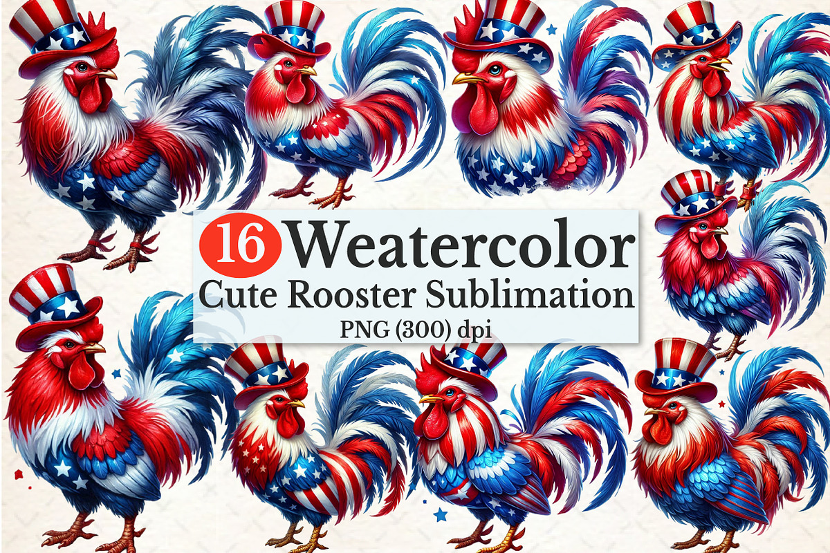 4th Of July Patriotic Rooster Clipar, an Illustration by Rose Art