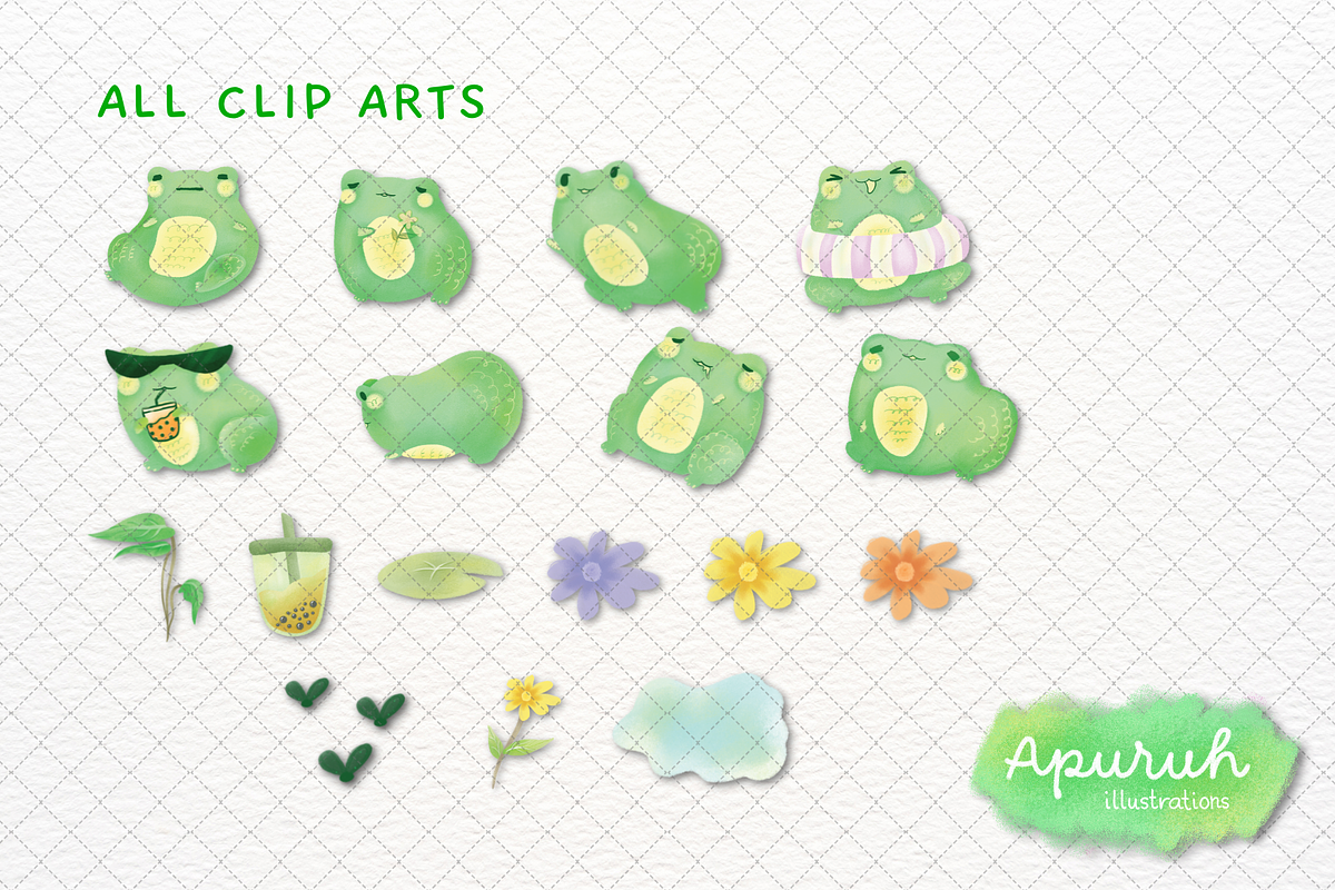 Cute Frog Clipart Watercolor Style, an Animal Illustration by creationsbyapuruh (Photo 2 of 5)