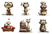 Whimsical Cats Valentines Day, an Illustration by DreamArtGraphic (Thumbnail 4 of 4)
