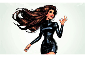 Stylish Cartoon Woman in Black Dress, a Person Illustration by AlexArt