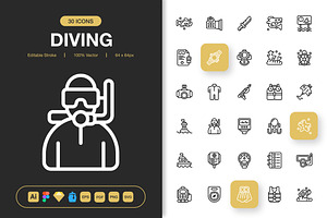 Diving Icons, an Outline Icon by Spacepixel Creative