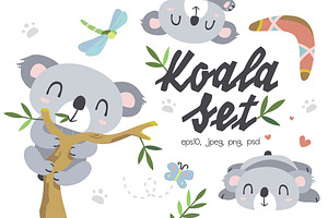 Cartoon koala set