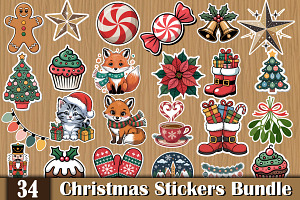 Christmas Stickers Bundle, a Seasonal Illustration by protabsorkar11