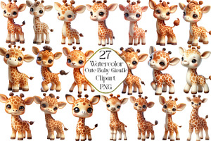 Watercolor Cute Baby Giraffe Clipart, an Illustration by CraftArtStudio