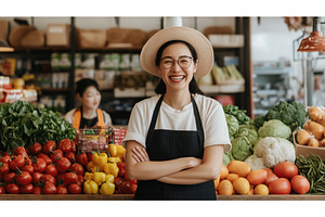 Asian female vendor smiling, a Person Photo by Sergey Kotenev