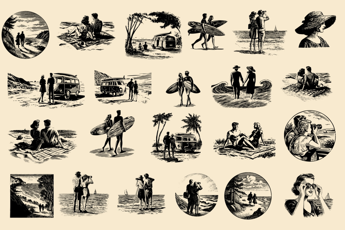 Vintage Coastal Travel Illustrations, an Object Illustration by Nocturnal Wolf (Photo 8 of 27)
