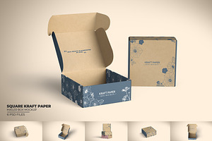 Square Kraft Paper Mailer Box Mockup