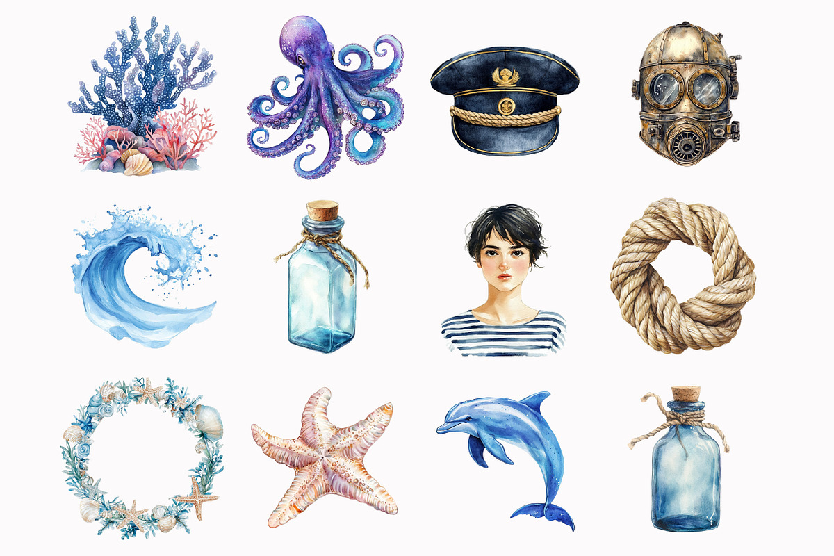 Watercolor Nautical Aesthetics Clipa, an Illustration by Design Market (Photo 3 of 3)