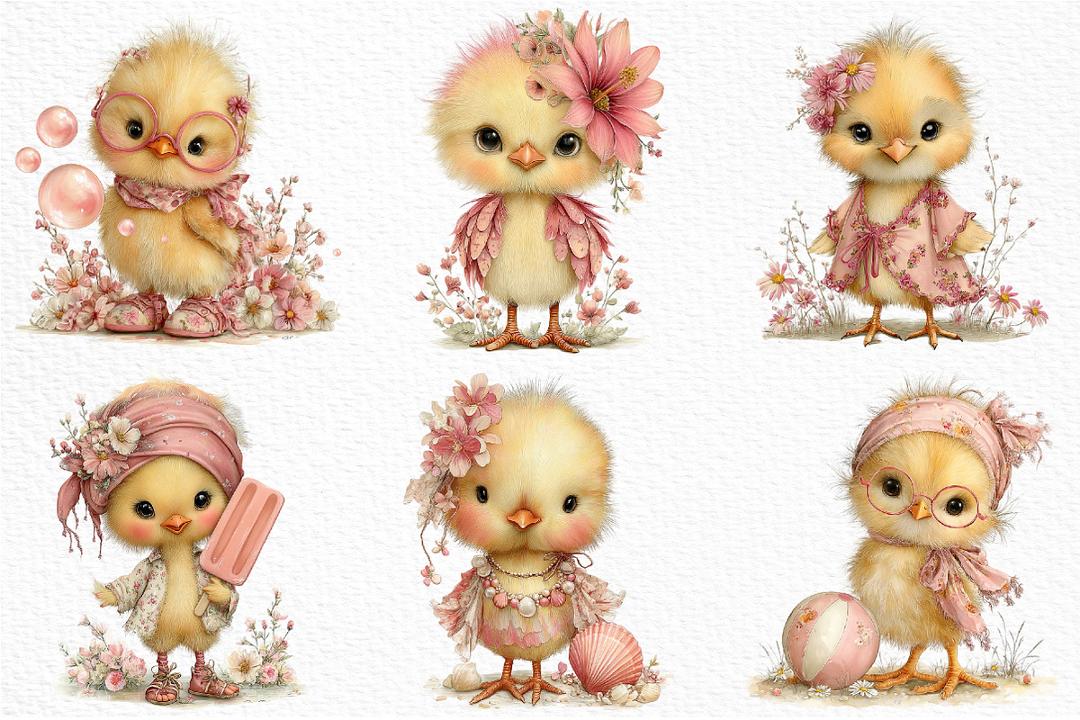Whimsical Summer Chick Clipart, an Illustration by Craft Nest (Photo 5 of 12)