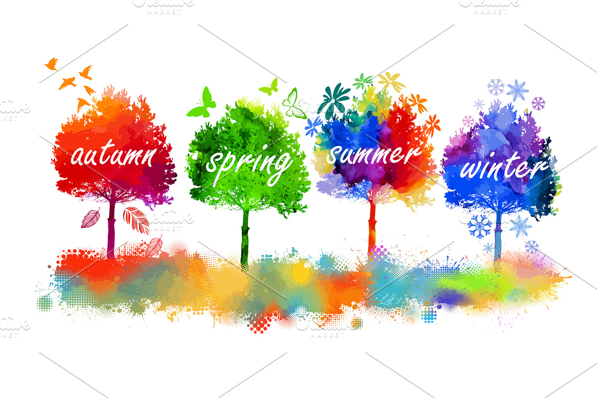 Trees are colorful at different, an Object Illustration by Nenahliadava Design
