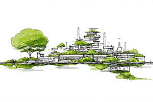 Architectural sketch of modern eco, an Architecture Photo by MistyDay