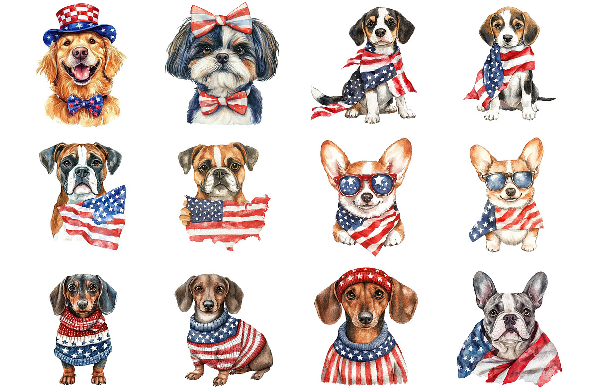 Patriotic Dog 4th of July Clipart, a Seasonal Illustration by CitraGraphics (Photo 2 of 6)