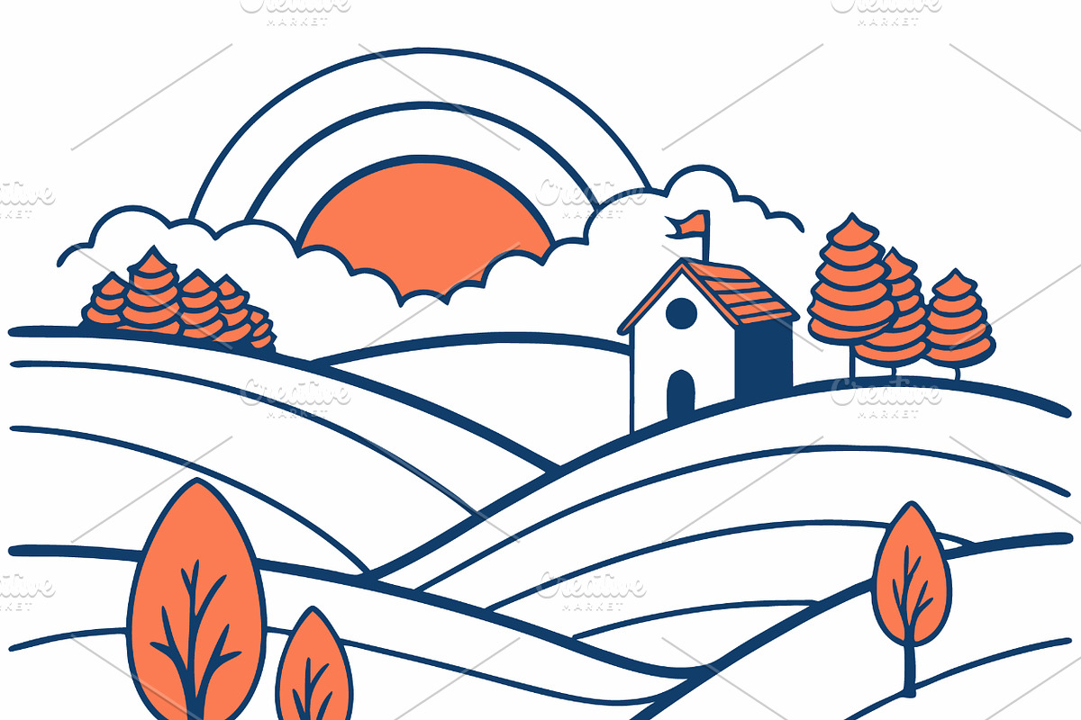 Stylized rural landscape hills, a Seasonal Illustration by SouravDesign (Photo 2 of 3)
