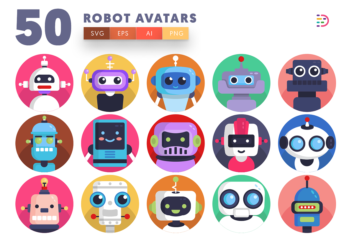50 Cartoon Robot Avatar Icons Set, an Outline Icon by Dighital (Photo 1 of 10)