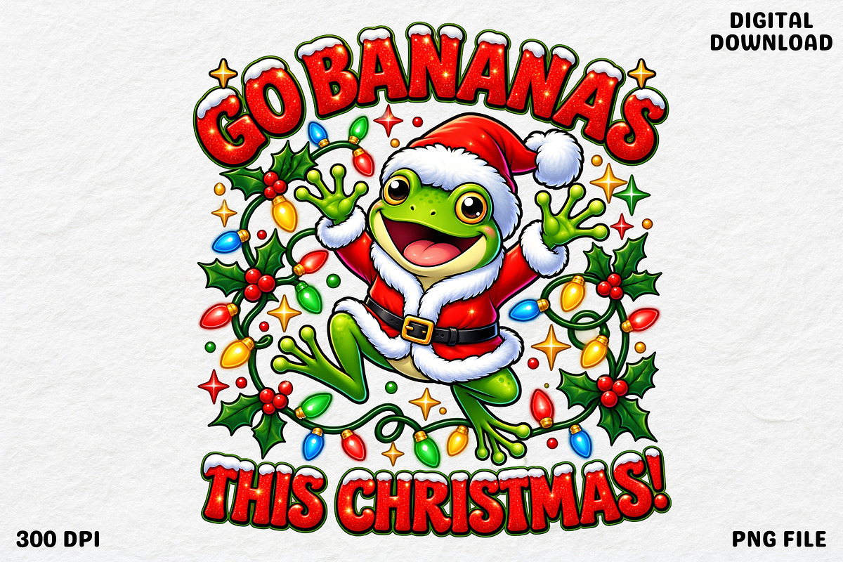 Go Bananas Funny Christmas Frog PNG, an Object Graphic by Zahyl Studio (Photo 1 of 7)